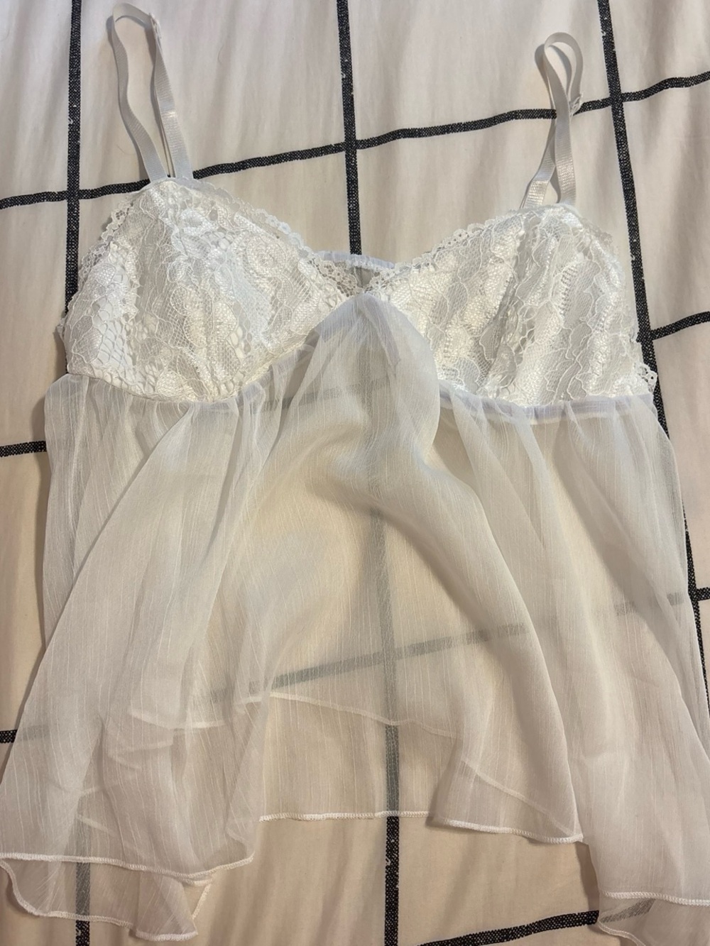 SHEIN White Lace & Sheer Chiffon Babydoll Camisole